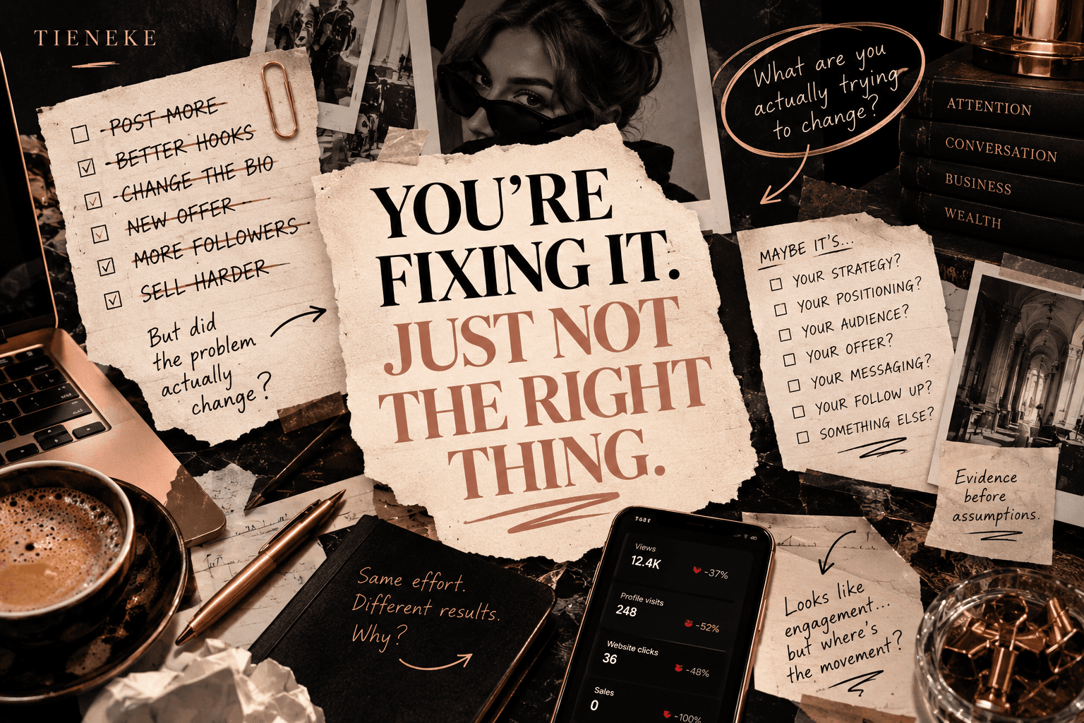 TIENEKE editorial collage asking whether you are fixing the wrong business problem