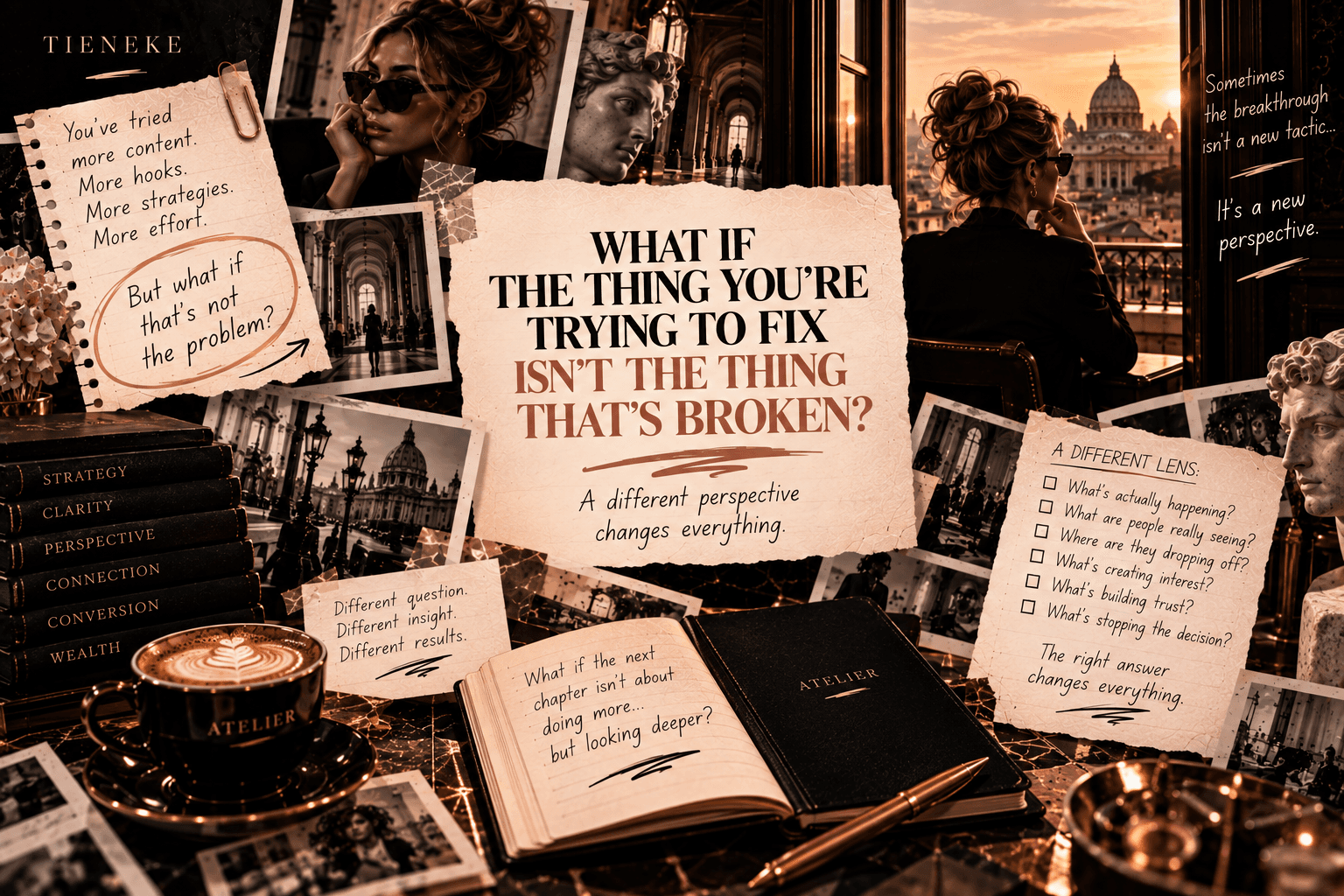 TIENEKE final editorial collage asking whether the thing you are trying to fix is actually broken